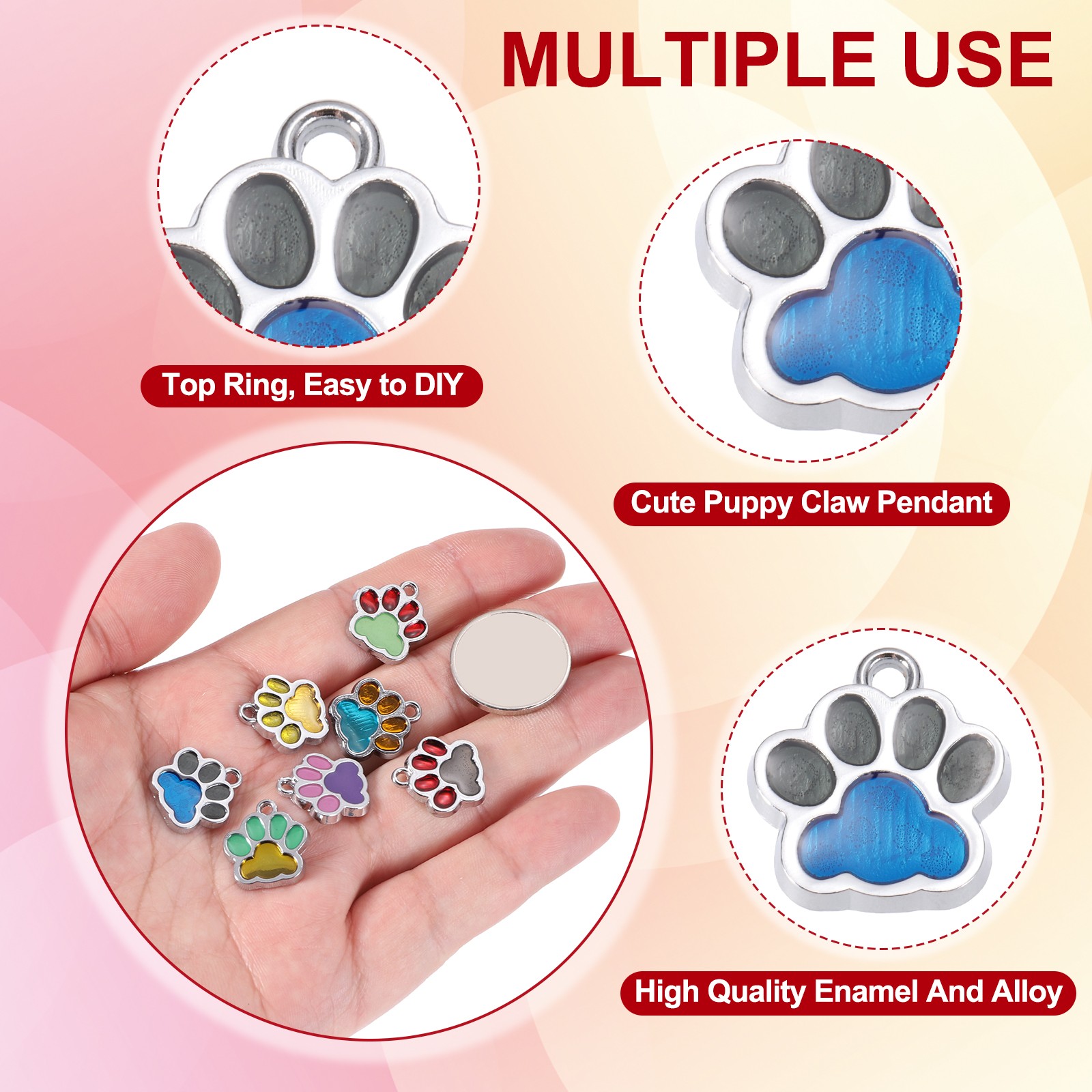 Enamel Paw Print Charm, 20Pcs Alloy Enamel Pendants, Blue/Black