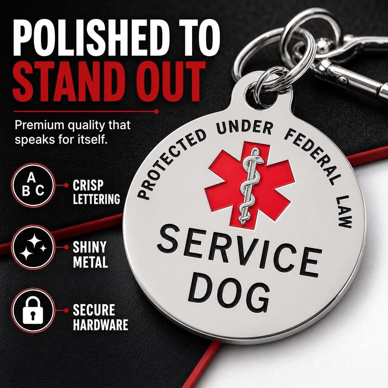 1.25 Inch Service Dog Tag – Vibrant Red with Protection from Federal Law