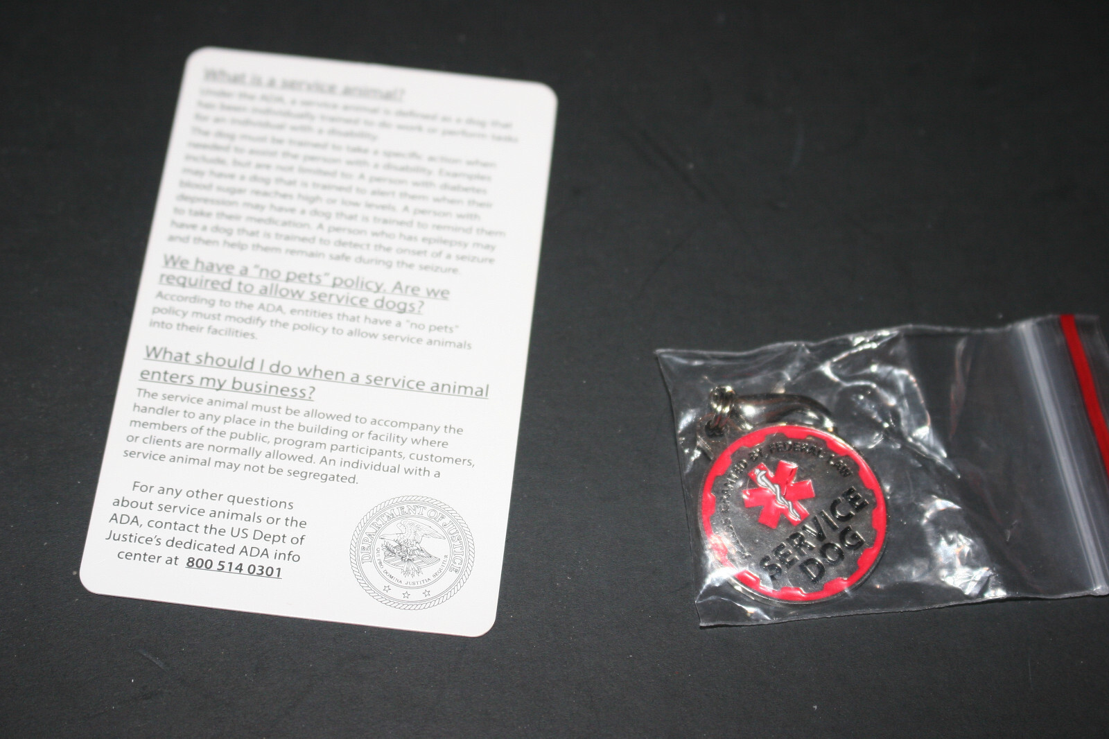 Pelto Service Dog ID Tag +50 ADA Information Cards Double Sided Metal Dog Tag