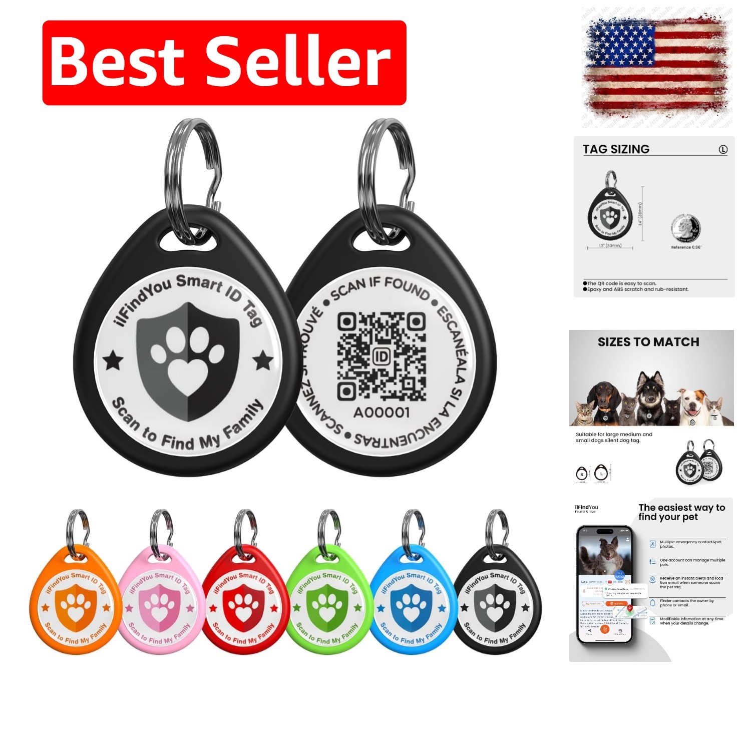Dog Tags Personalized, QR Code Pet ID Tags for Dog Collar, Online Profile, Sc…
