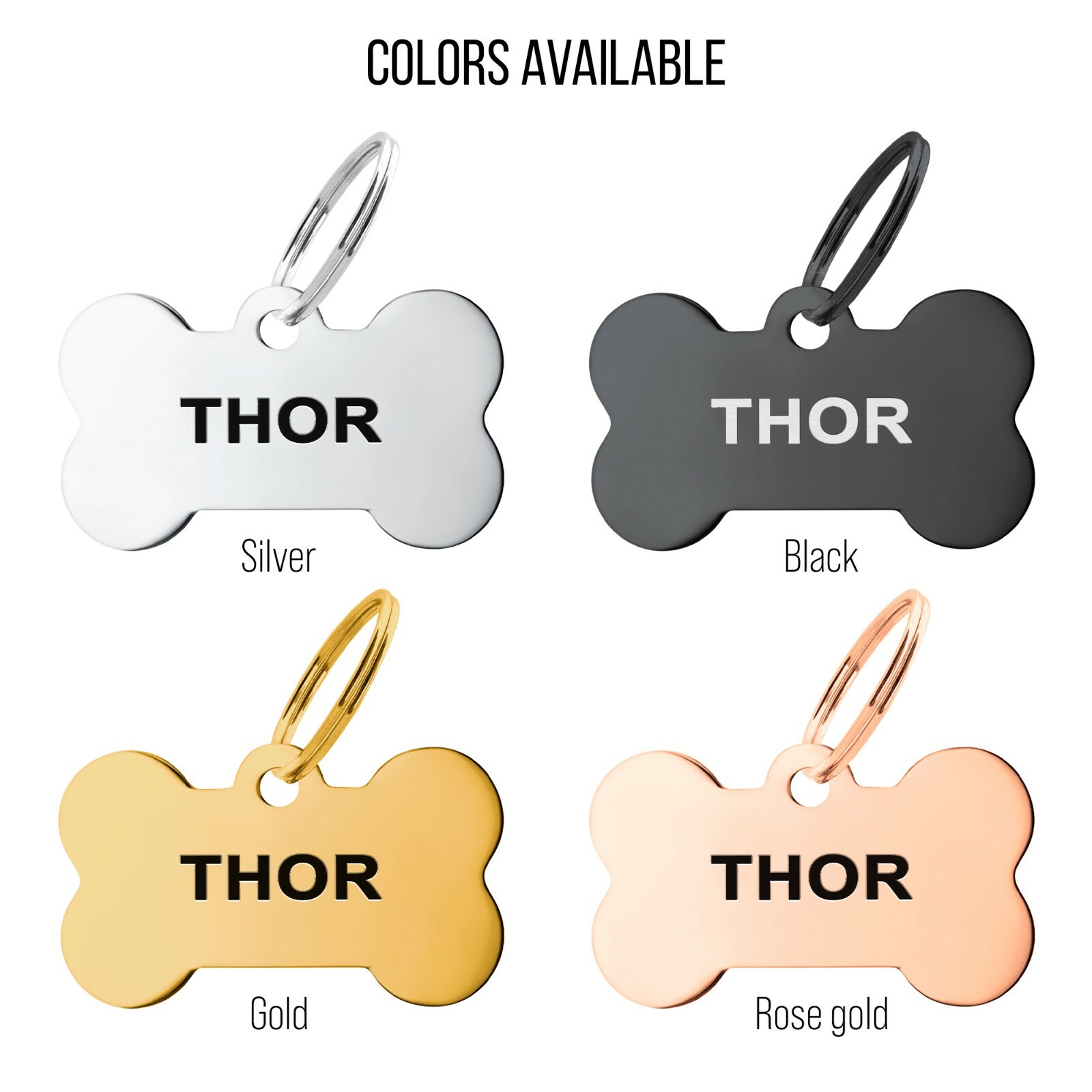 Personalized Stainless Steel Cute Shiny Bling Custom Bone Shape Pet Tag ID