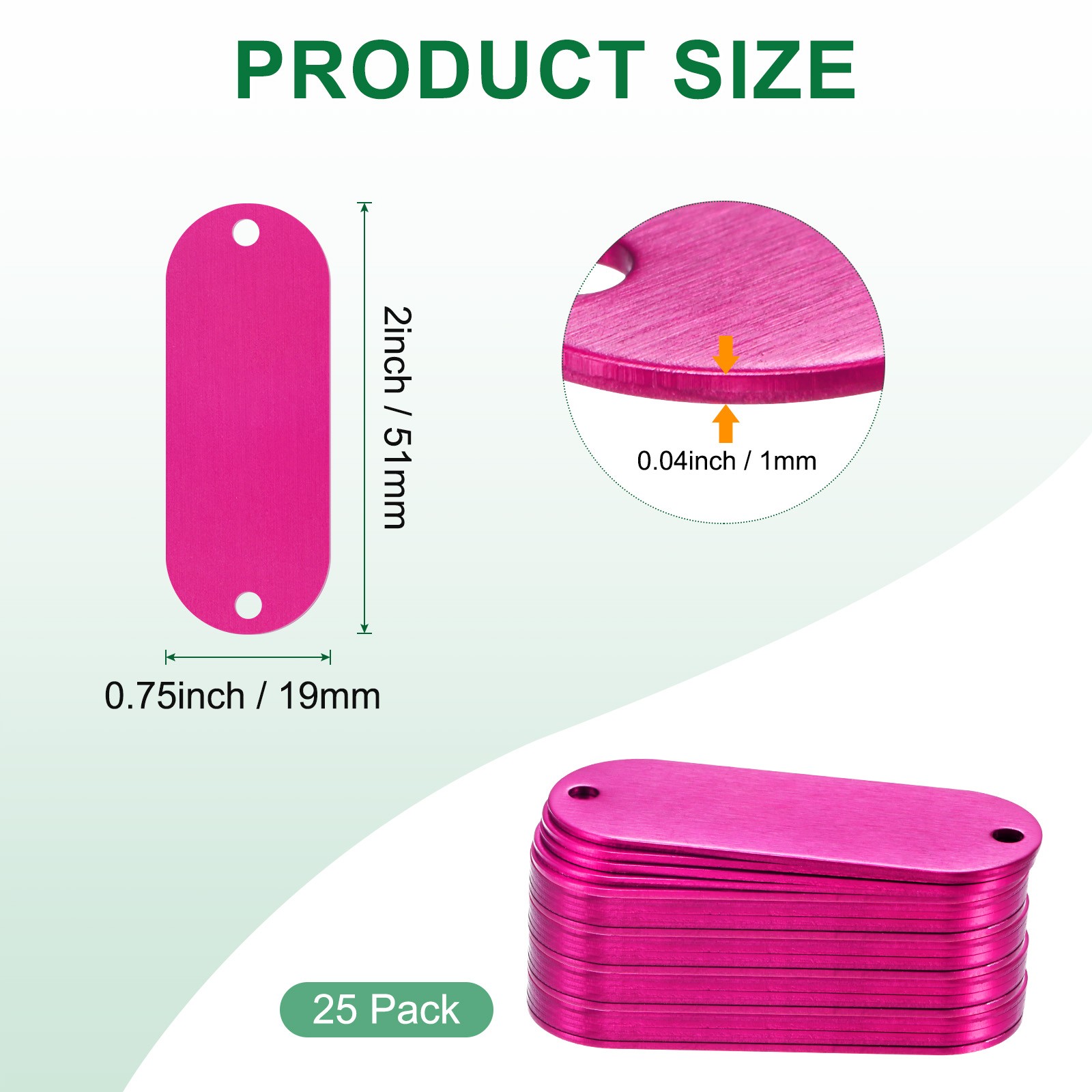 25-Pack 2″ x 0.75″ x 0.04″( L x W x T ) Blank Dog Tags [Rose Red, 2 Holes]