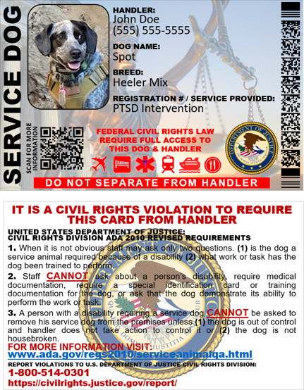 SERVICE DOG ID CARD – DUAL SIDED CUSTOMIZABLE PHYSICAL & DIGITAL CARD LJ