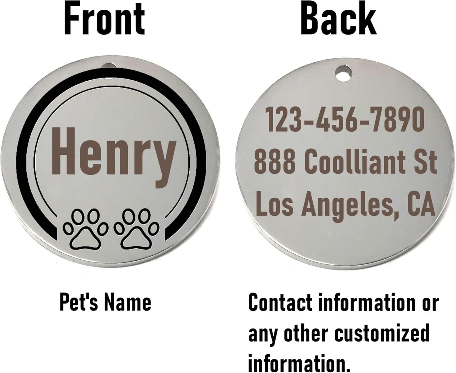 Custom 2 Paws Pet ID Tags for Dog or Cat Collar – Laser Etched Cute Name Tag