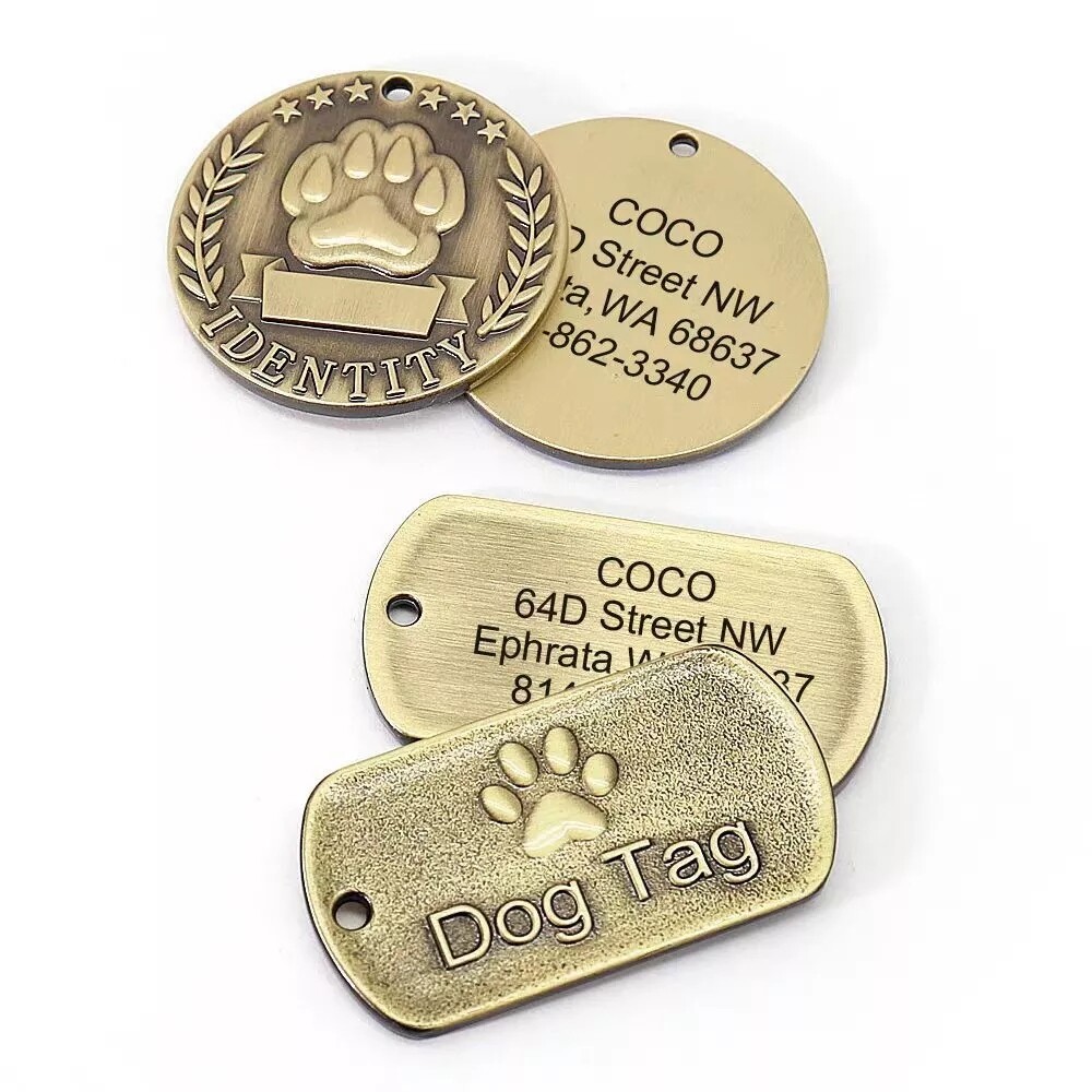 Personalized PET Tags NAME ID Dog Cat Tag Brass Tags Military Custom Engraved US