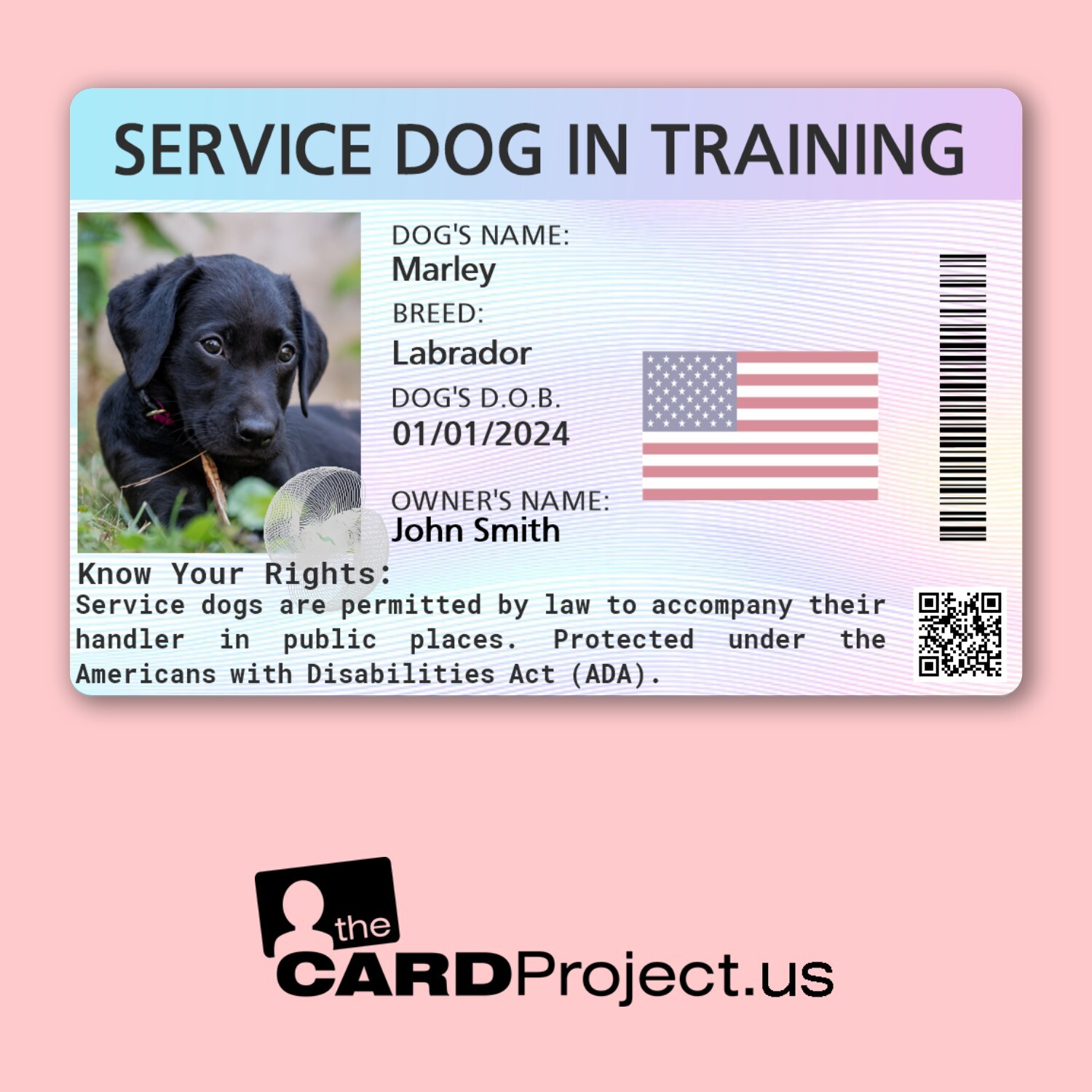 Service Dog in Training ID Card – Custom Photo, Biodegradable, Credit Card Size