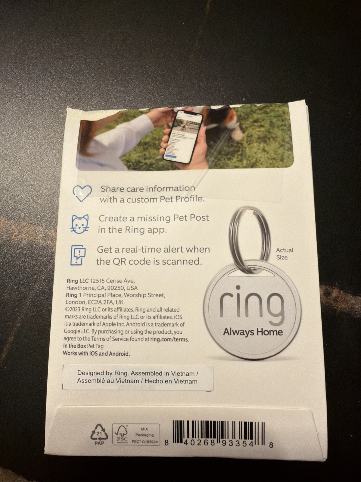 Ring Pet Tag (With QR Code) Smart Protection – With Real-Time-Scan Alerts – New