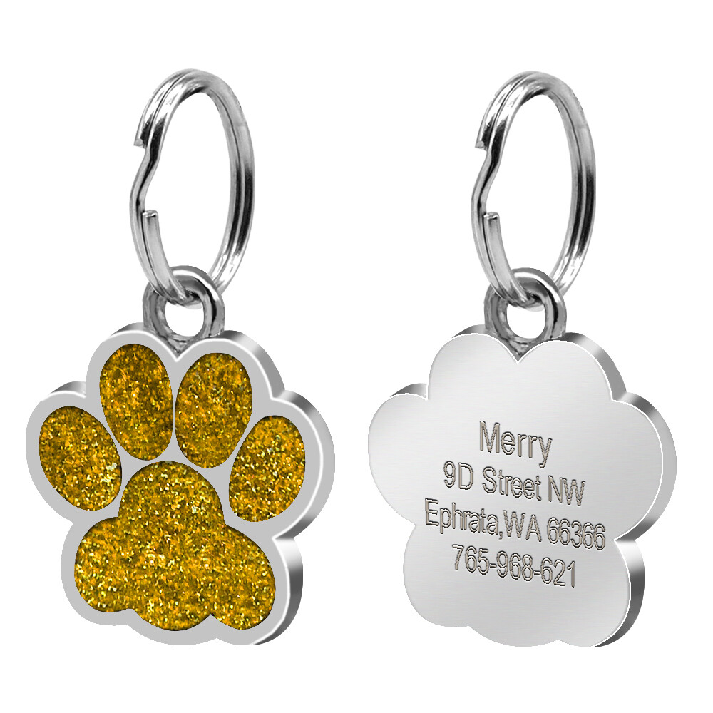 Glitter Paw Personalized ID Tags Engraved Pet Dog Cat Name Disc Collar Hair Bows