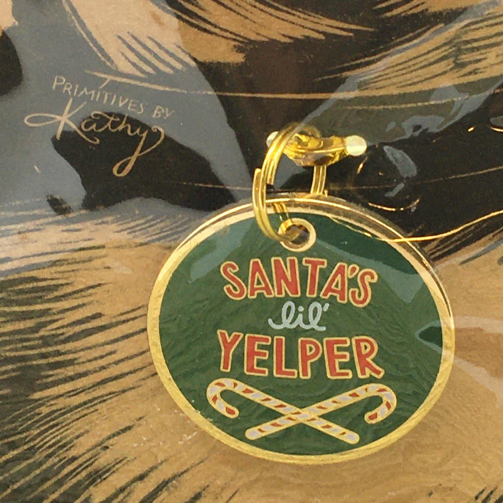 Dog Pet Charm/TAG. Primitives by Kathy Christmas “SANTA’S LIL HELPER”