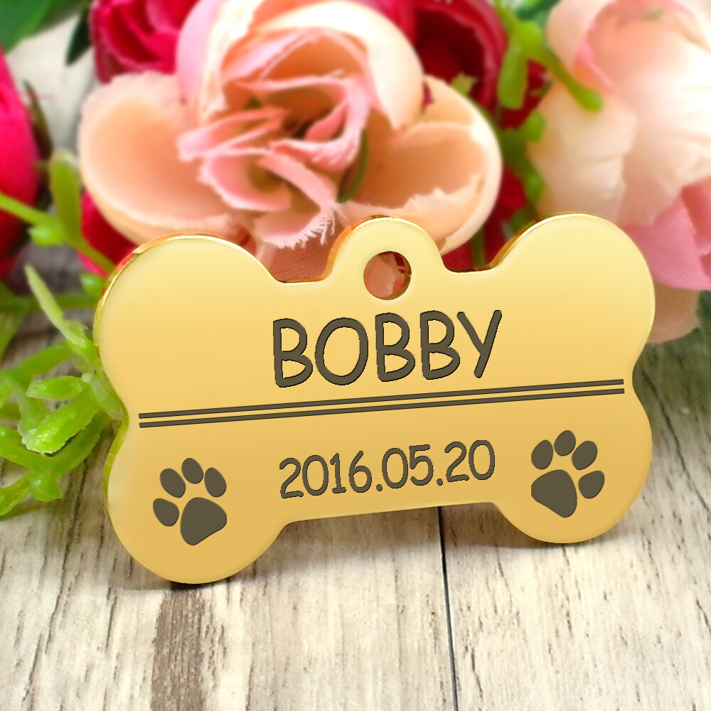 Stainless Steel Personalized Dog Tag Bone Shape Pet Dog ID Name Phone Engraved