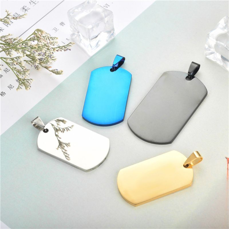 ID Stainless Steel Name Blank Dog Tags Pendant Rectangle Jewelry