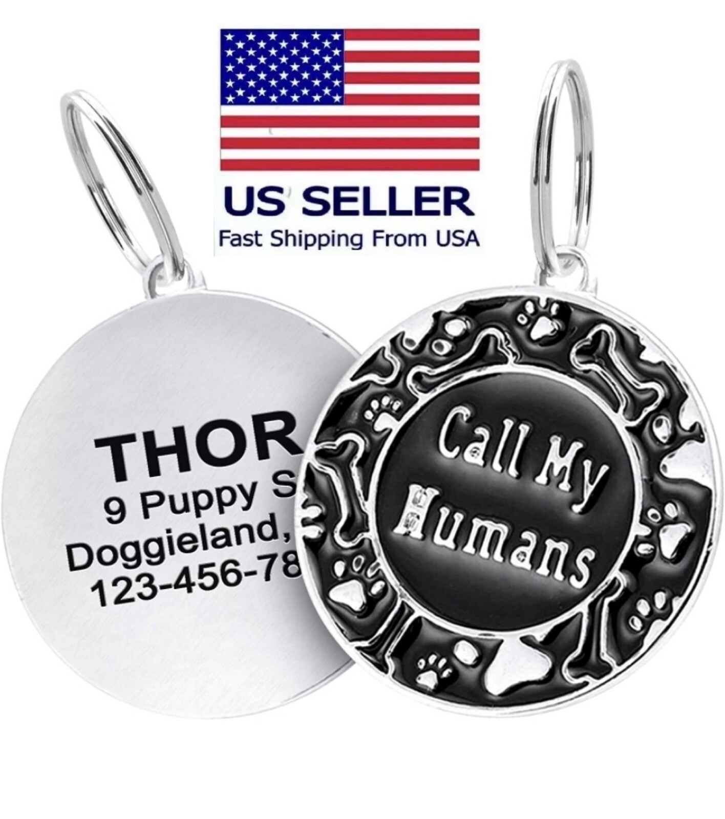 Personalized Call My Humans Dog tag Engraved Cute paw for Puppies with Ring