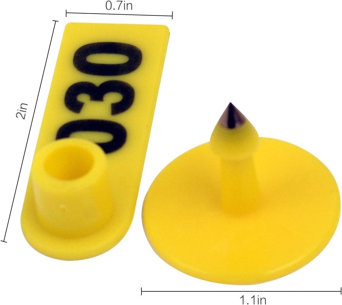 Yellow Numbered Ear Tags 001-100 Livestock Animal Plastic for Cattle Sheep 50mm