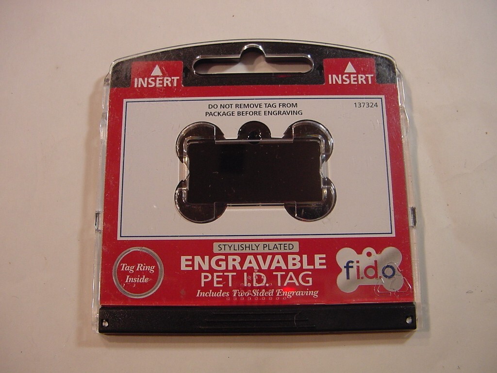 NEW – FIDO ENGRAVABLE PET I.D. TAG – BLACK DOG BONE