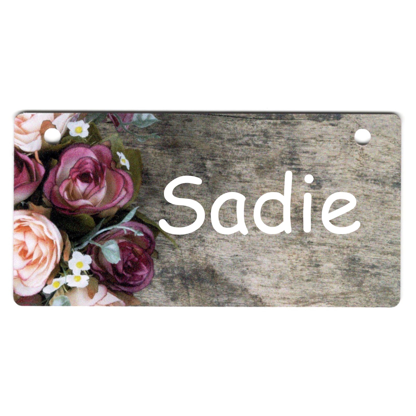 Roses on Dark Wood Design Personalized 5″ x 2.5″ Dog Crate Tag FREE SHIPPING