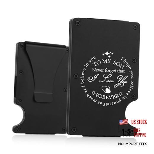 To My Son Gifts,Minimalist Personalized Engraved Metal Wallet,Slim Never forget