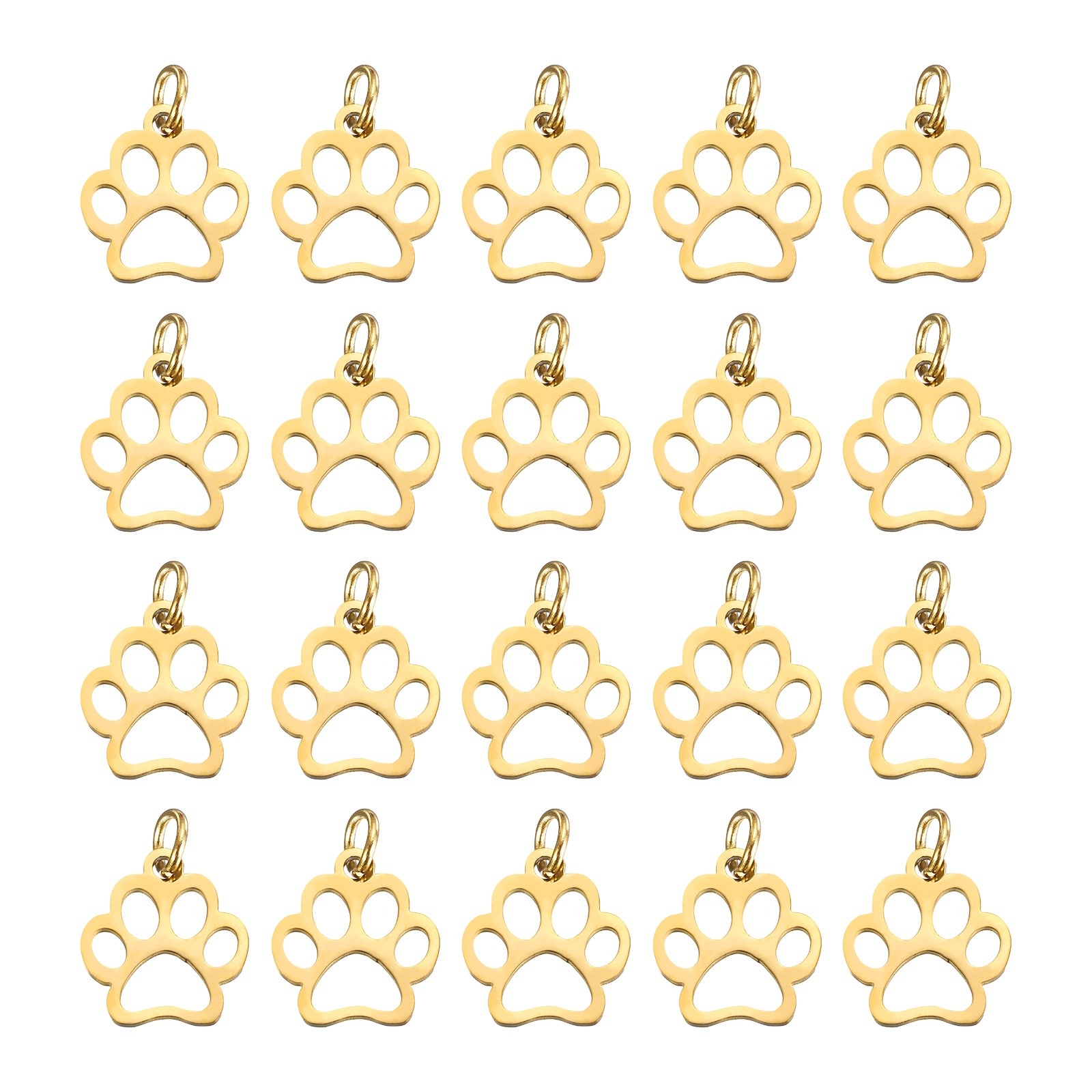 Dog Paw Print Charms 3mm, 20 Pcs Cat Dog Paw Pendant, Gold