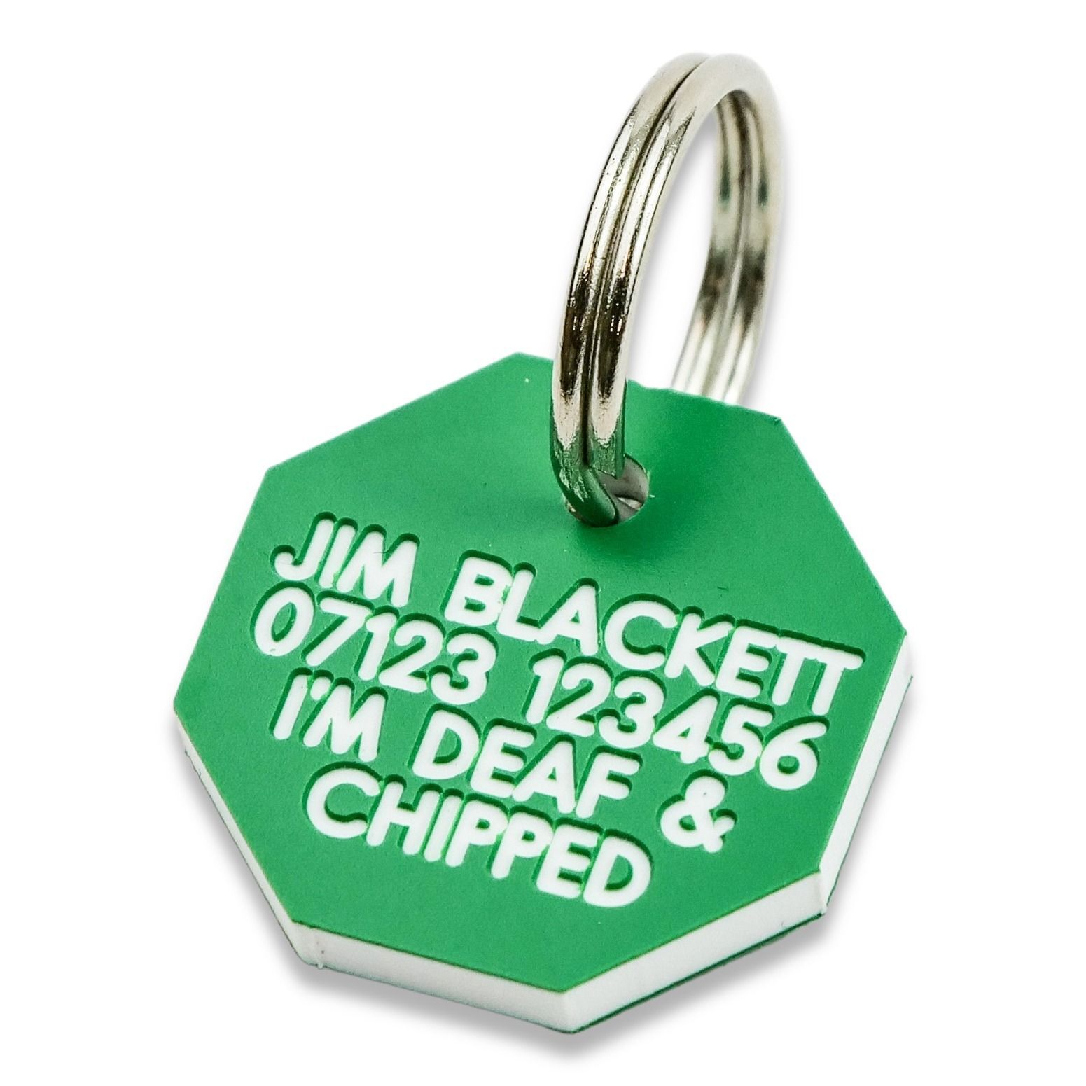 Pet Dog Cat ID Collar Tags – Deeply engraved, 21mm Plastic Octagonal. 7 COLOURS