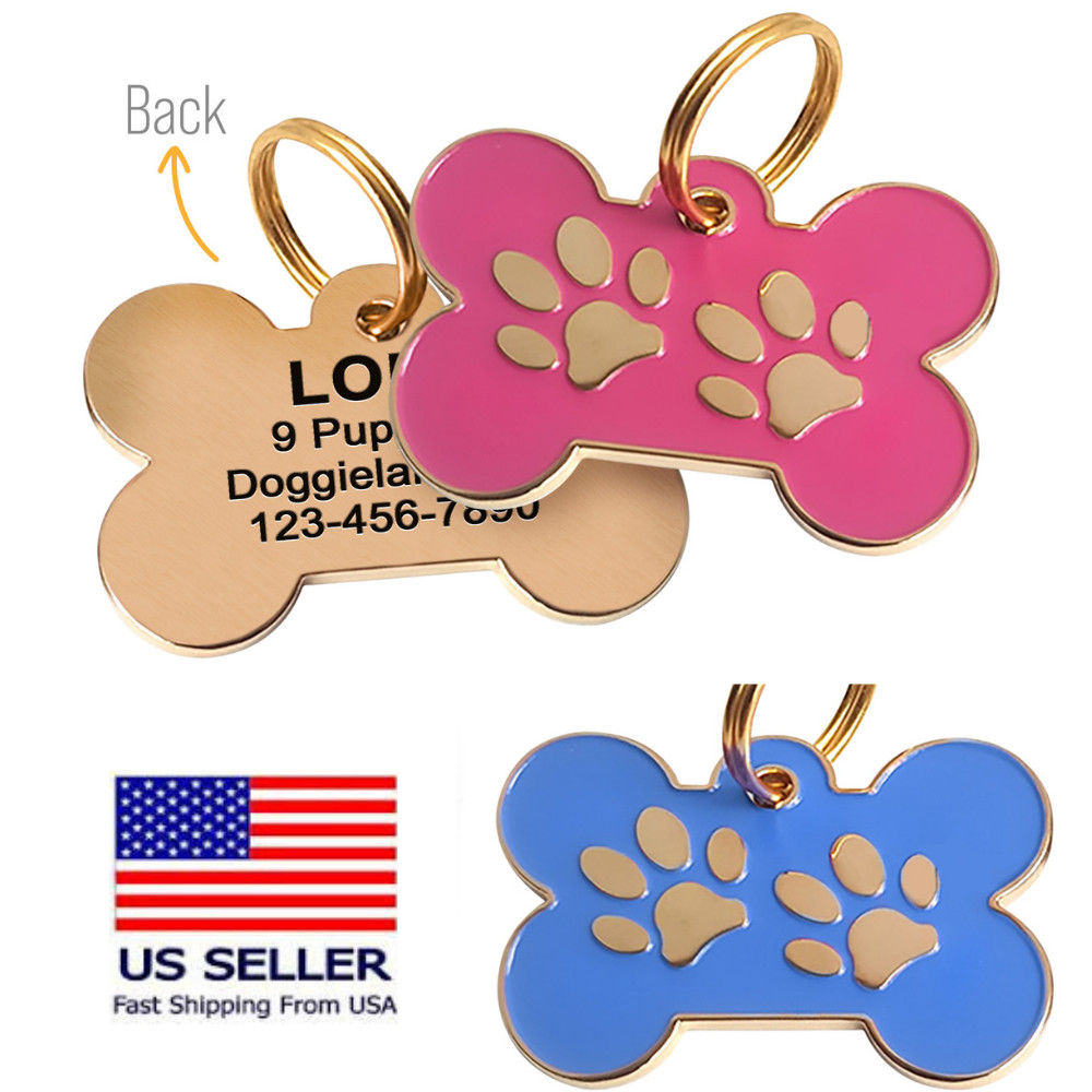 Custom Engraved Stainless Steel Bone Boy and Girl Dog Tag for Collars Tag Collar