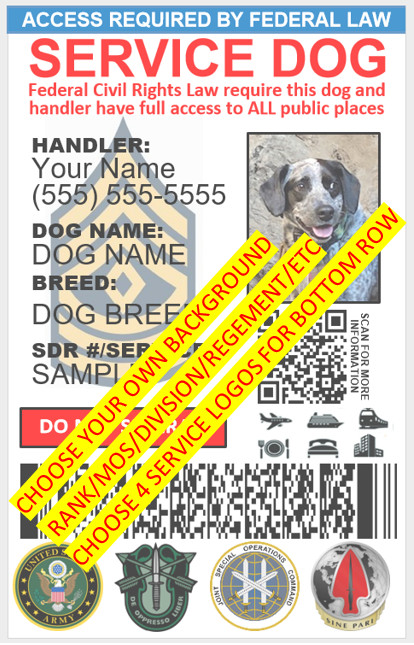 CUSTOMIZABLE CUSTOM SERVICE DOG ID CARD MILITARY VETERANS PHYSICAL&DIGITAL CARD