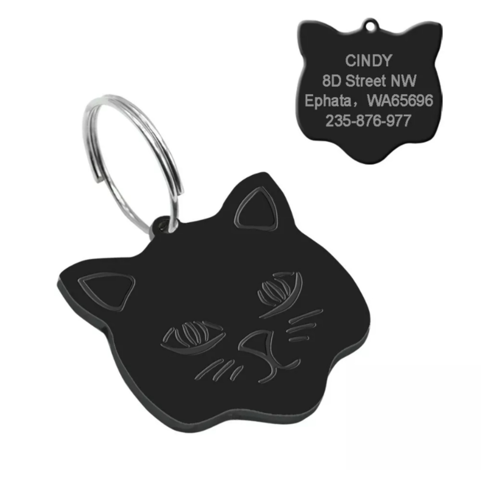 Custom Cat Tag ID Name Personalized Collar Engraved Funny Tag with Split Ring