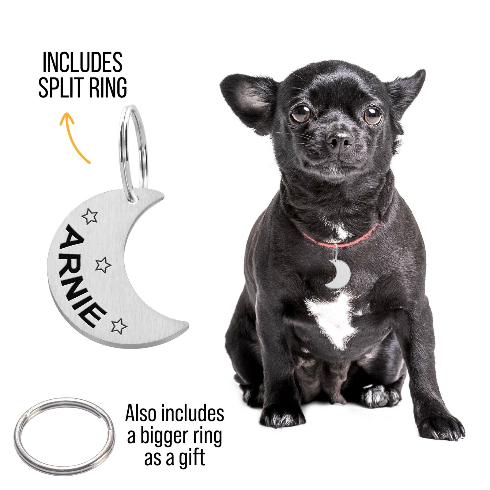 Custom Engraved Cute Dog Tag Moon Luna Pet Tags ID Personalized Double Sided Cat