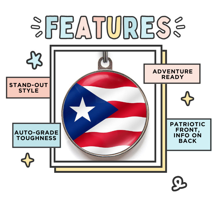 Custom Puerto Rican Flag Dog Tag – Patriotic Pet ID Name Tag – Personalized