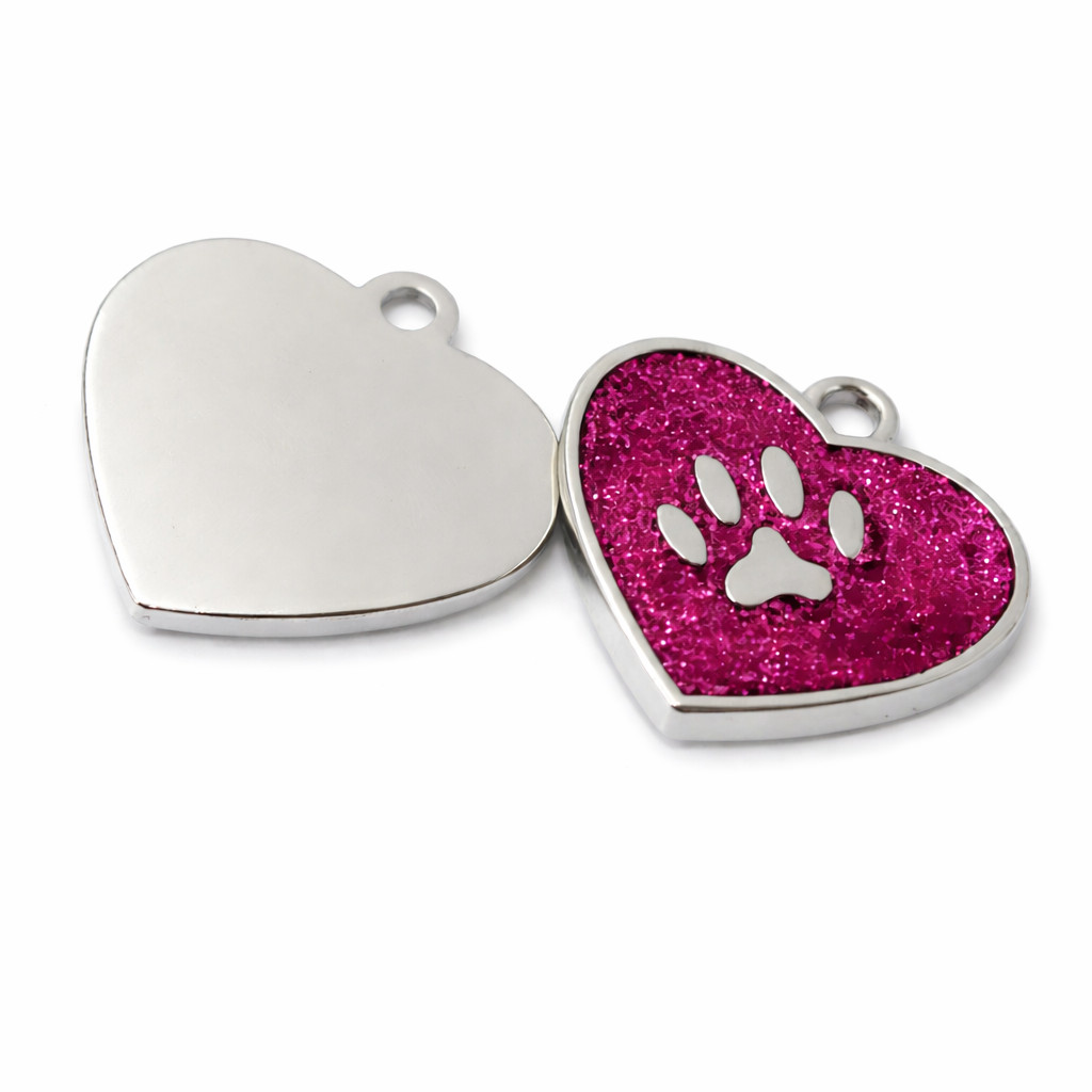 PET ID TAG CUSTOM ENGRAVED PERSONALIZED DOG CAT NAME TAGS HEART Glitter Dog Tags