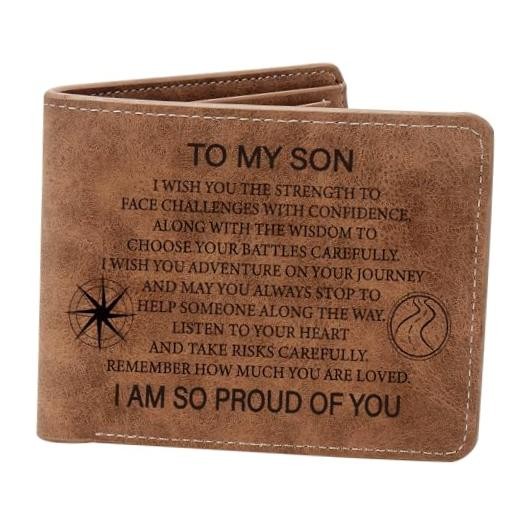 To My Son Gifts,Leather Wallet for Men,Engraved Personalized Leather I WISH SON