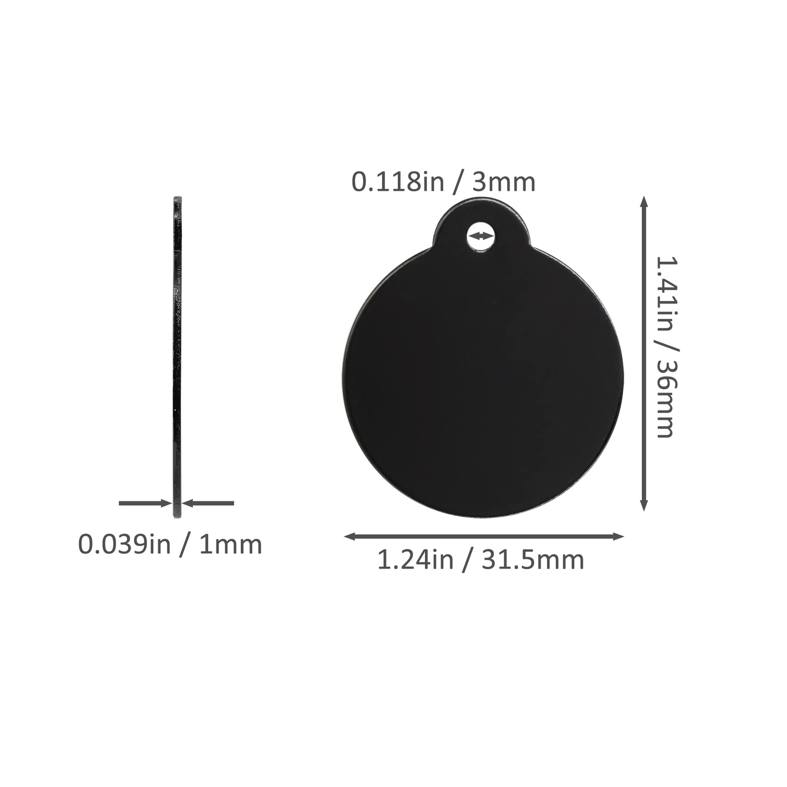25 PCS Round Aluminum Laser Engraving Stamping Blank Tag 1.24 Inch Black