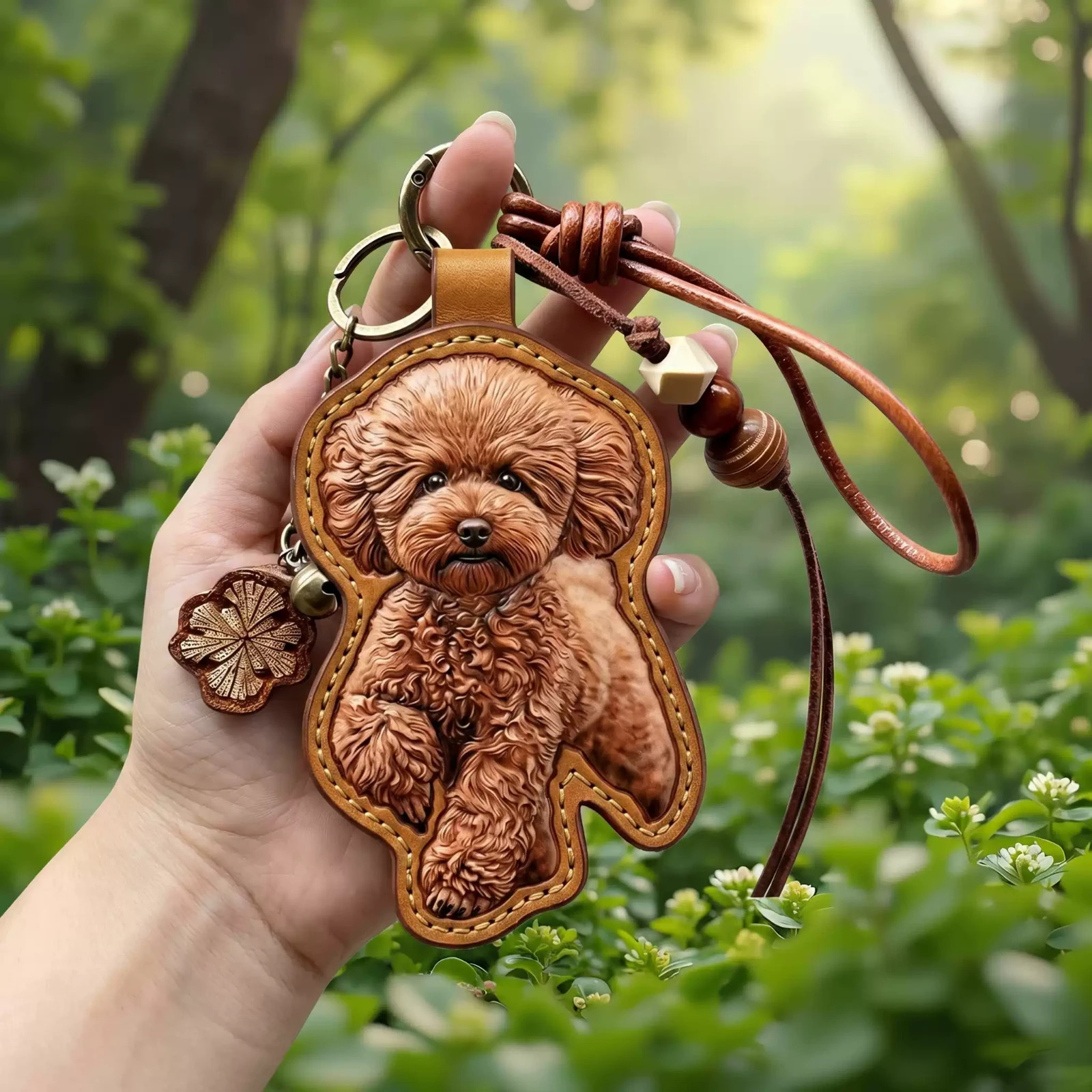 Custom Hand Drawn Pet Portrait Keychain PU Leather Carved Dog Cat Memorial Gift
