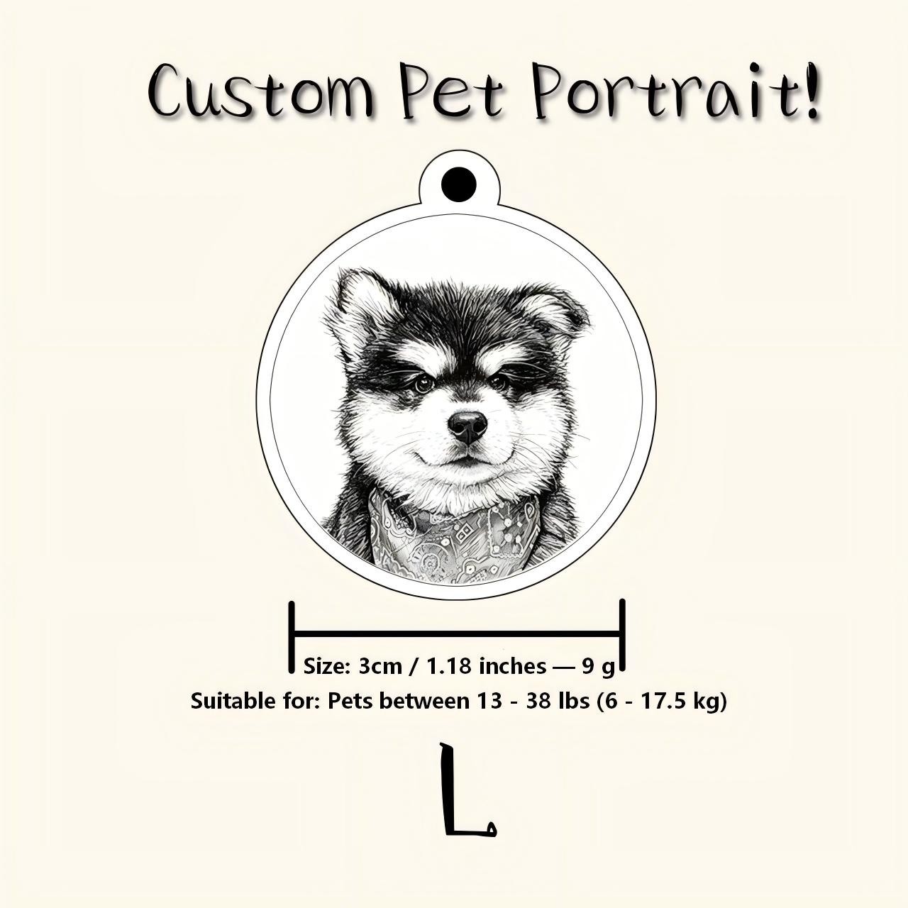 Customed Engraved Pet Portrait, Dog Tag, Cat Tag, Personalized Pet ID Tag