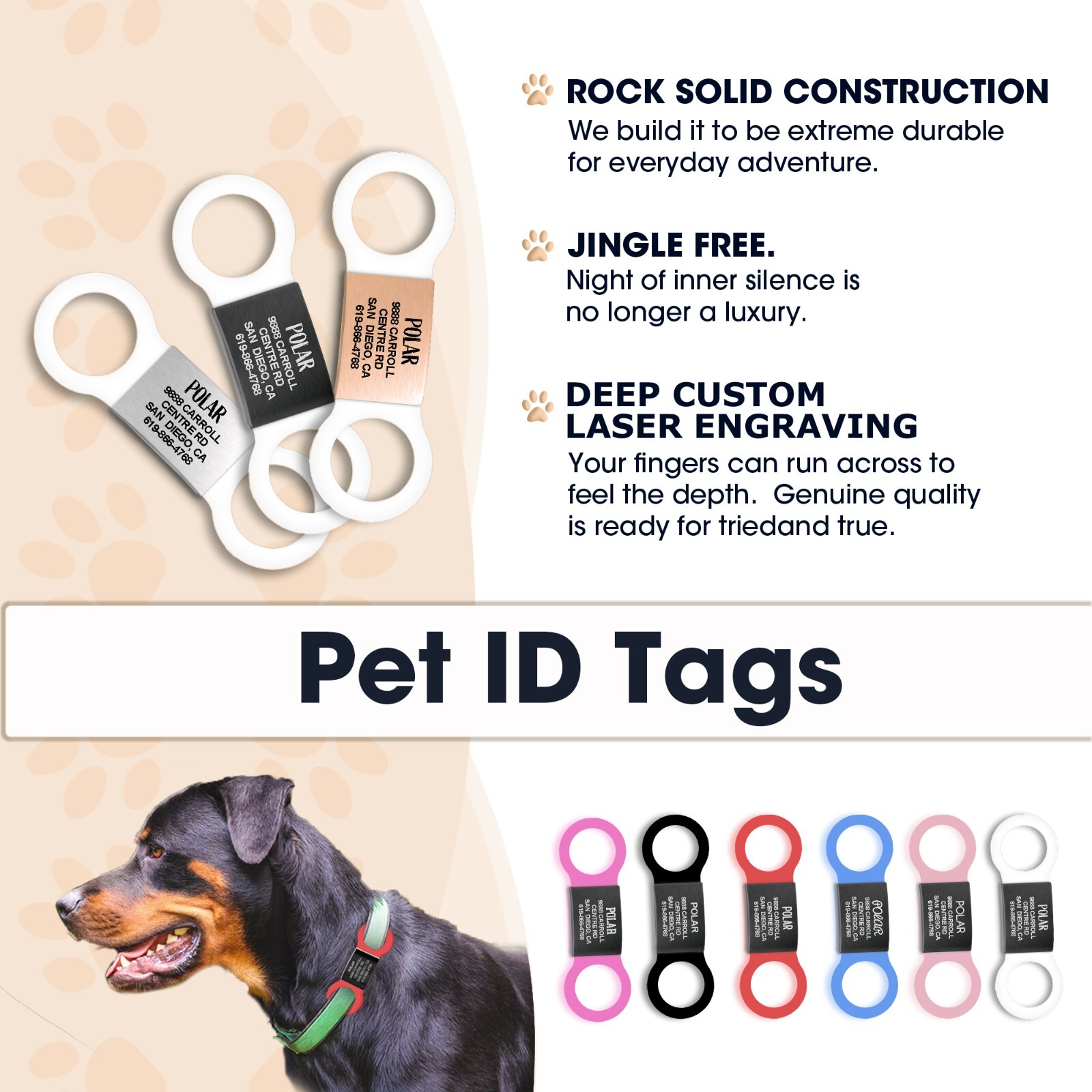 Leash King Heavy Duty Jingle-Free Silent Slide-On Collar Pet ID Tag