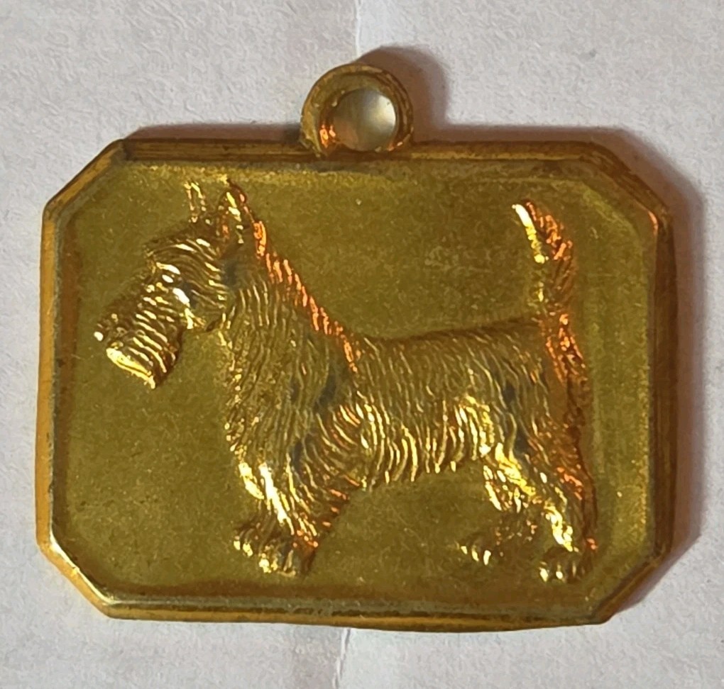 Vintage 1960’s Brass Coat Tag Genuine Rothmoor Coat Scottish Terrier Dog