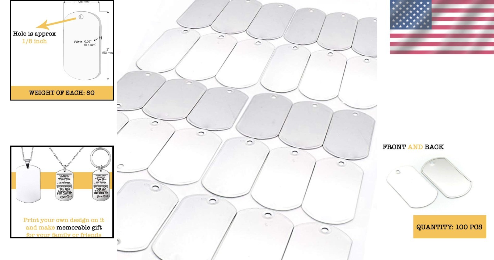 100 PCS Stainless Steel Military Dog Tags/`