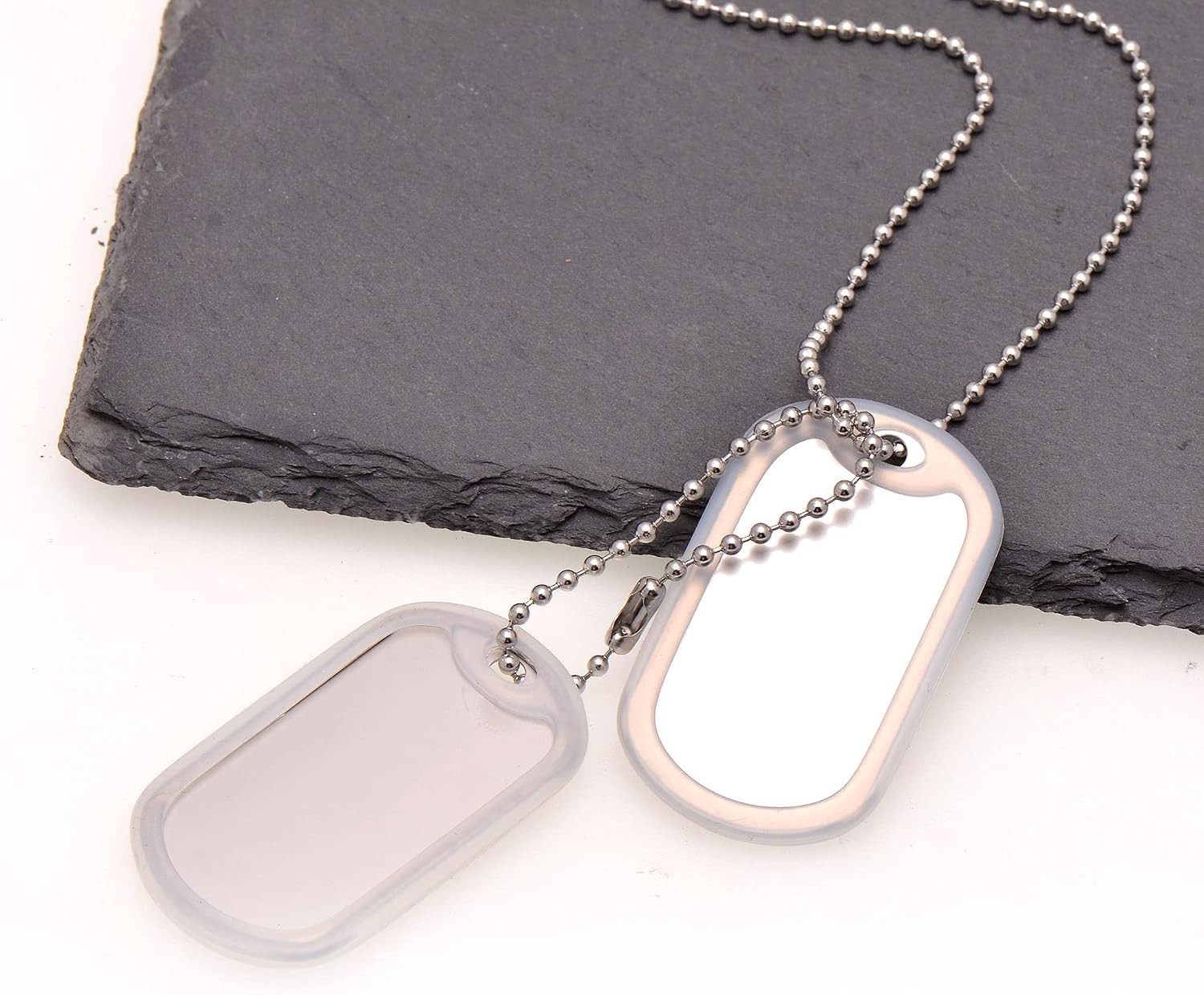 Personalized Stainless Steel Military Dog Tag Set with Chains & White Silencers