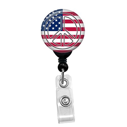 Patriotic USA Peace Sign Flag – Memorial Black Badge Reel With Belt Slide Clip