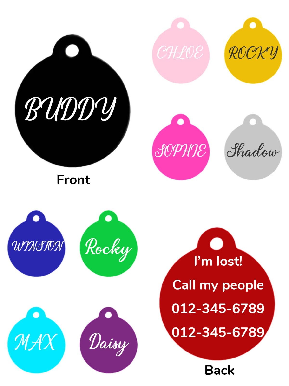 Customized Dog Tags, Aluminum, Personalized Pet ID Tags, Hand-Painted Design