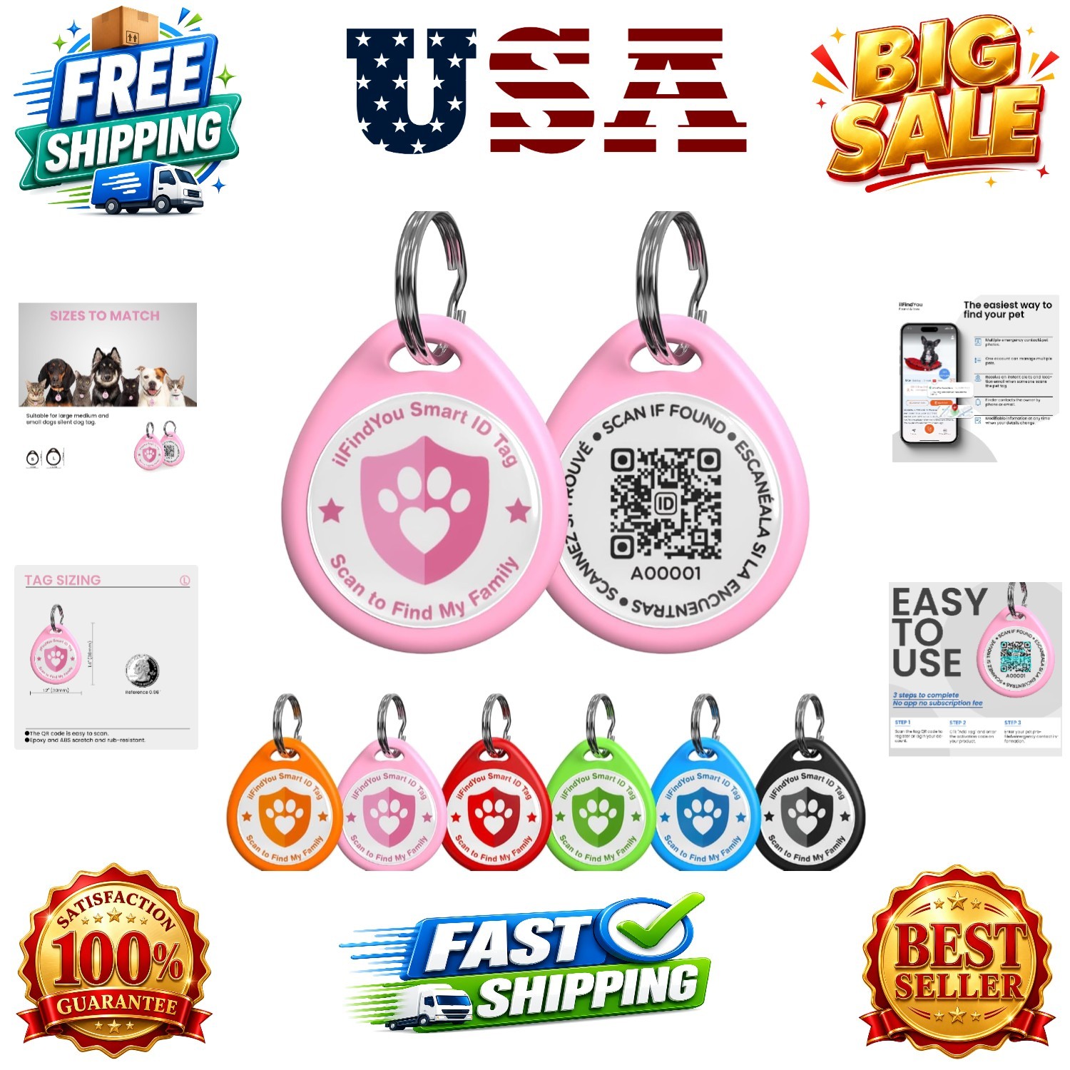 Dog Tags Personalized, QR Code Pet ID Tags for Dog Collar, Online Profile, Sc…