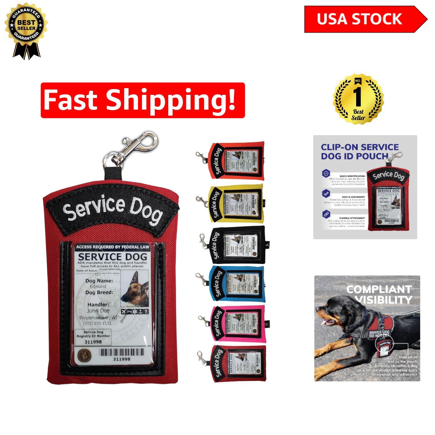 Red Service Dog ID Pouch – Compact Zippered Holder with Visibility Features
