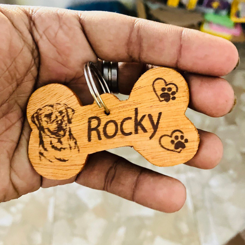 Dog /Cat Name Customized Tag Engraved Print Pet ID Bone tag Wooden Personalized
