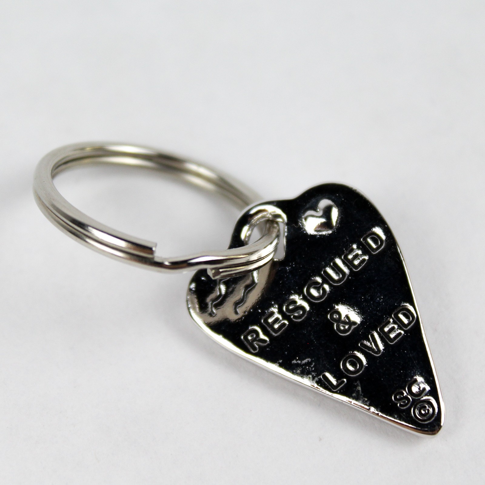 Engraved Silver Pet Collar Tag ‘Rescued & Loved’ with Paw Print for Dogs/Cats