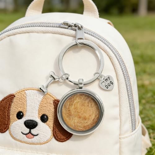 Dog Hair Keepsake Locket Keychain Memorial Stainless Steel