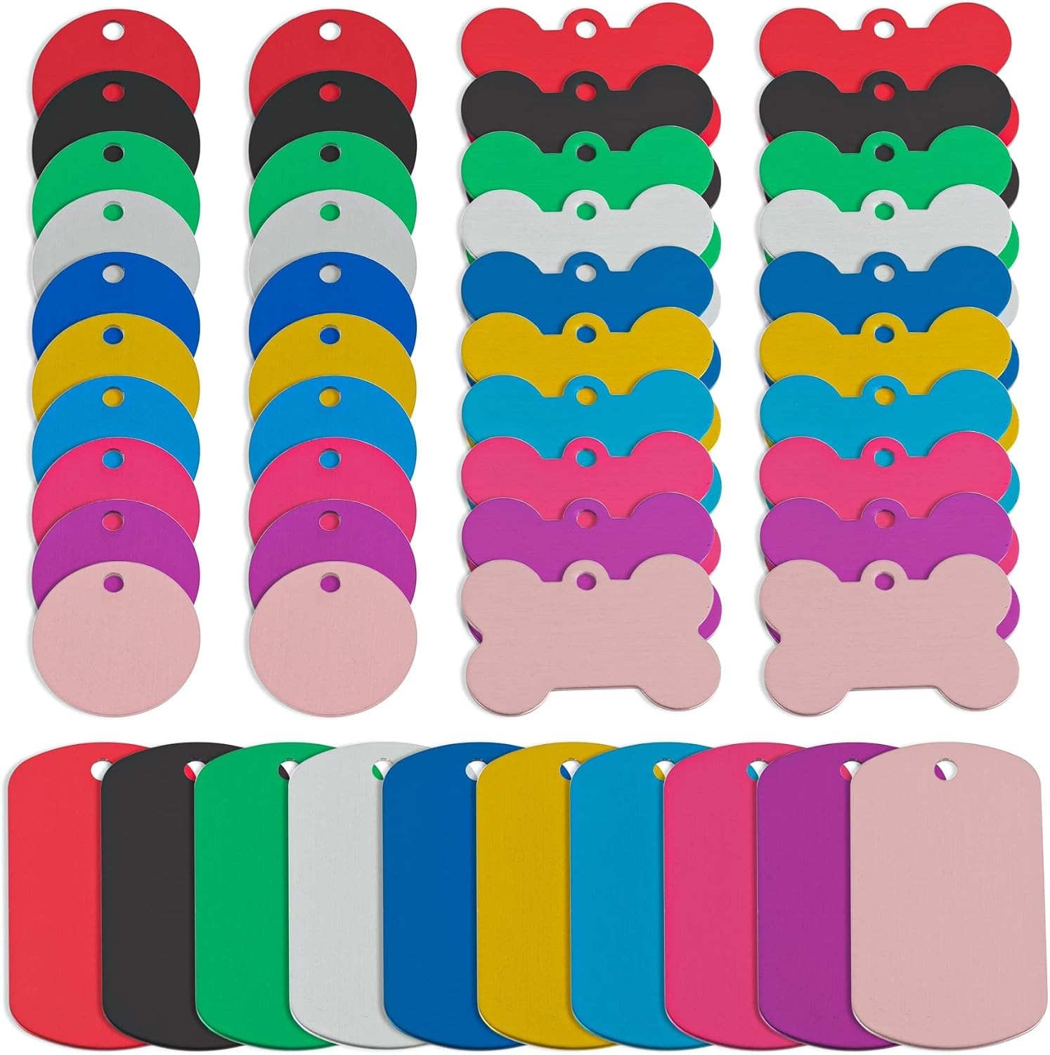 60 Pack Pet ID Tag Colorful Blank Double Sided Aluminum Charms for Dog Cat DI…
