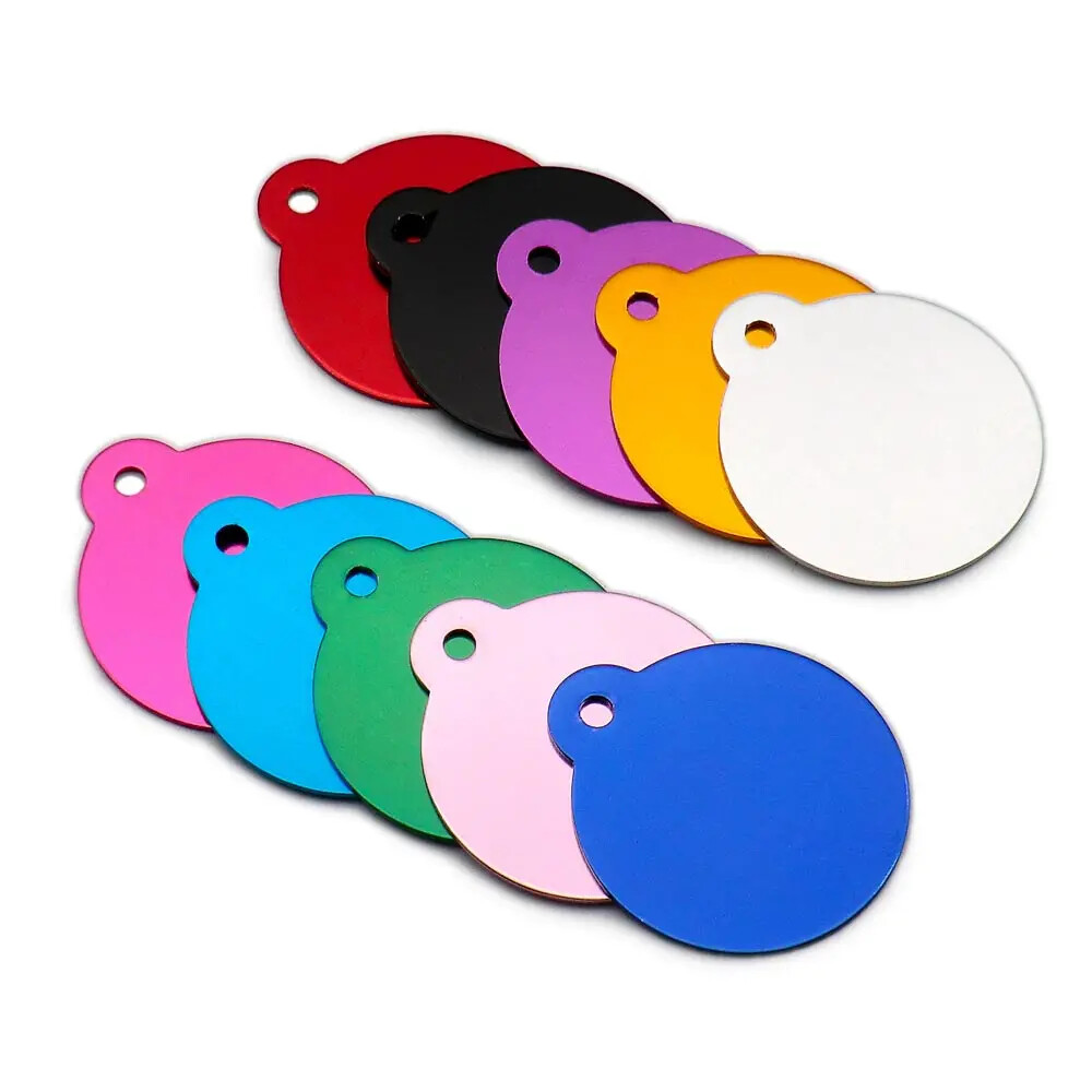 Personalized Anodized Round Top Aluminum Pet ID Tags Collars Custom For Cat Dog