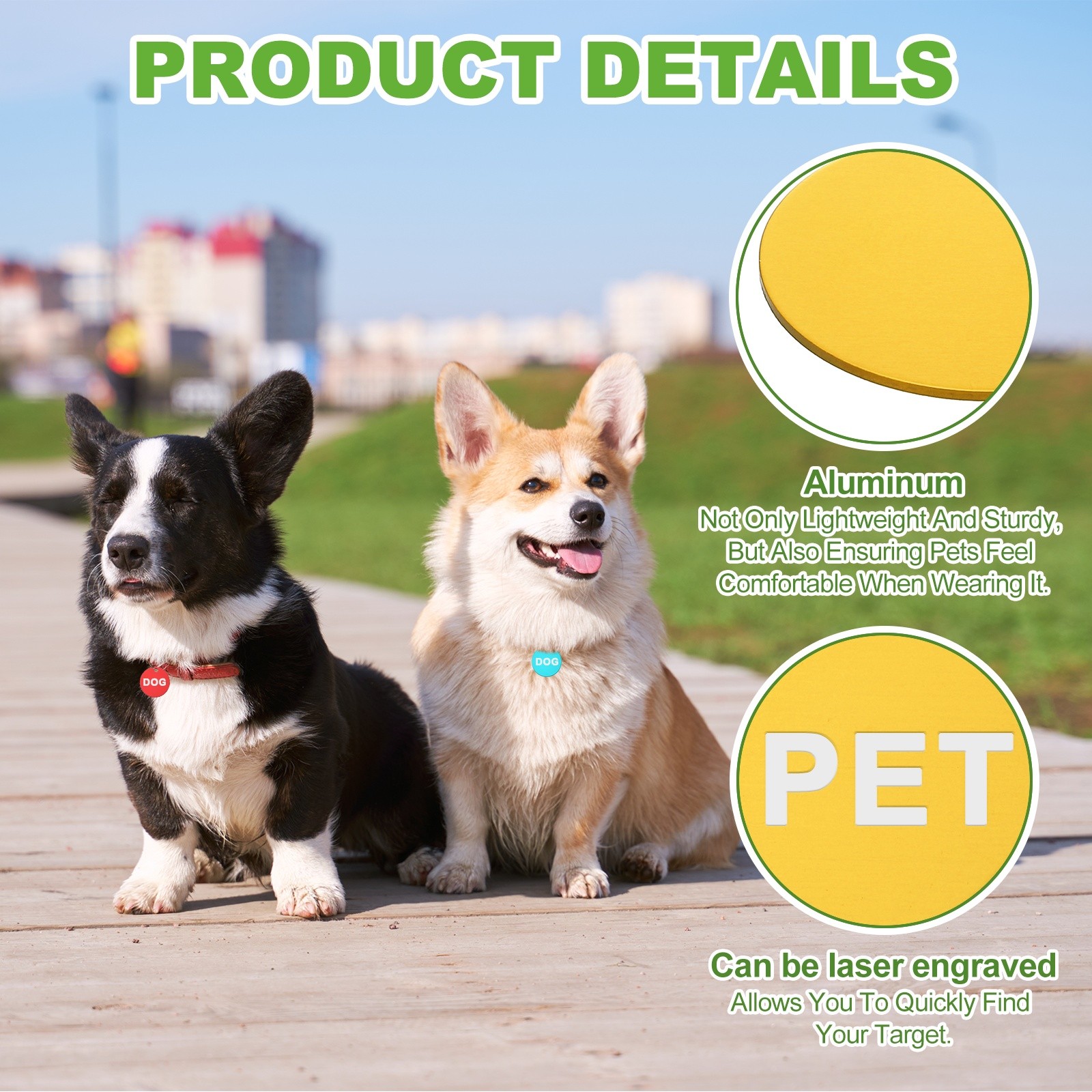 10pcs Aluminum Dog Pet Tags 25mm Round Engraving, Yellow