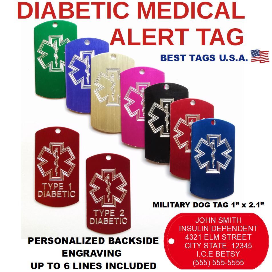 DIABETIC MEDICAL ALERT TAG – HIGH QUALITY ALUMINUM TAG ENGRAVED – $6.95 SHIPPED!