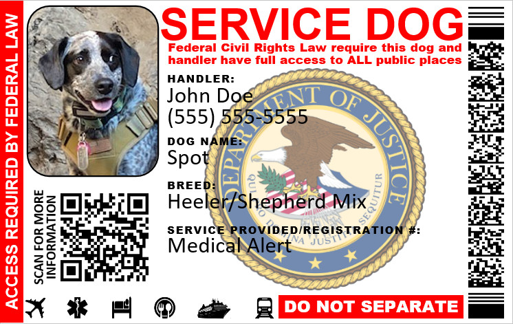 HOLOGRAPHIC SERVICE DOG ID CARD SINGLE SIDED CUSTOMIZABLE PHYSICAL & DIGITAL