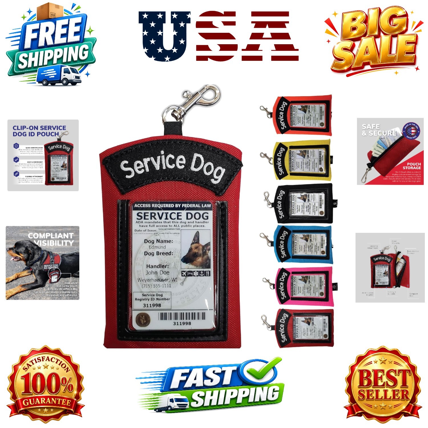 ActiveDogs Service Dog ID Card Pouch – Clip On Identification Badge Display T…