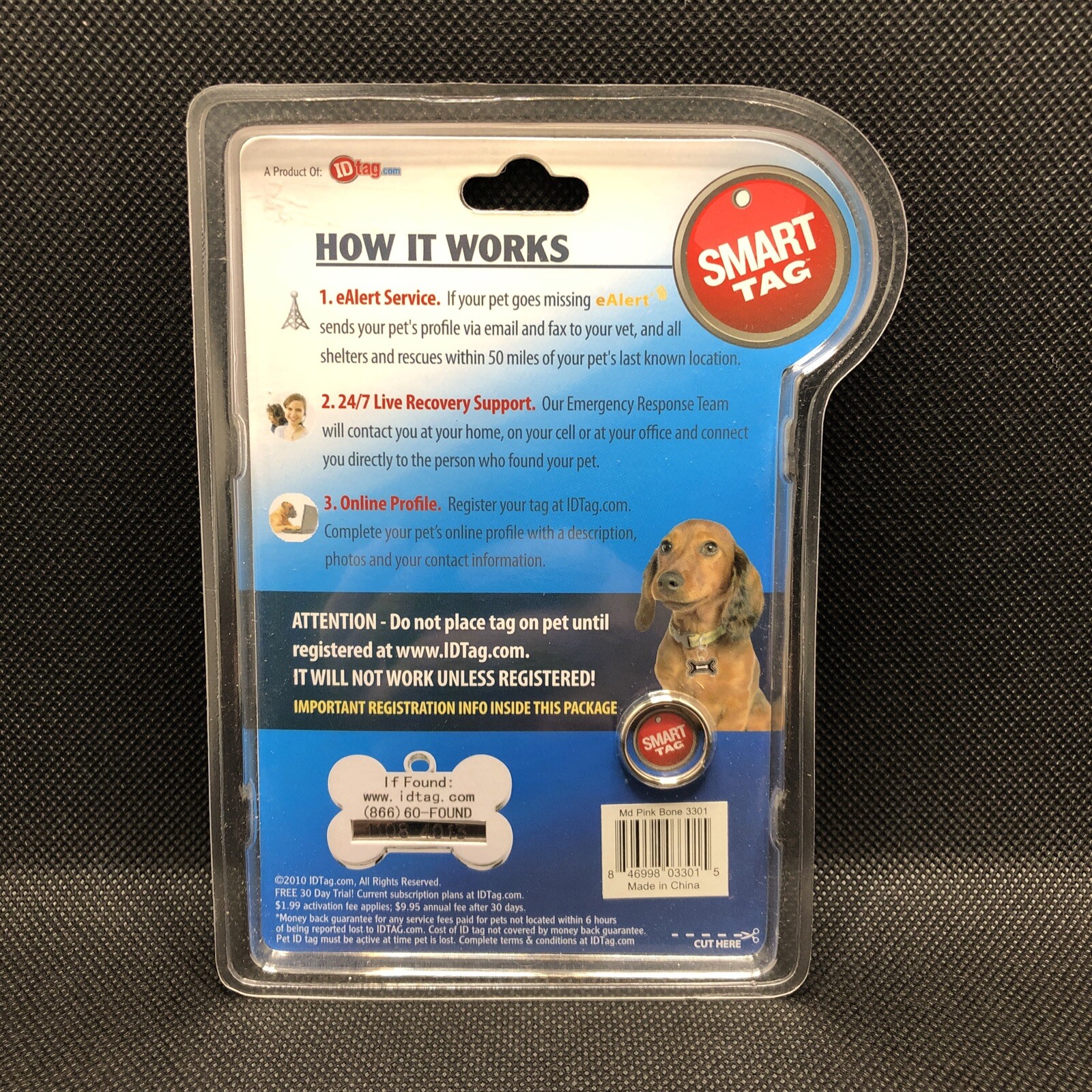 Find Lost Pets Fast!! Smart Tag Pet ID Medium Pink Bone Tag – New In Package